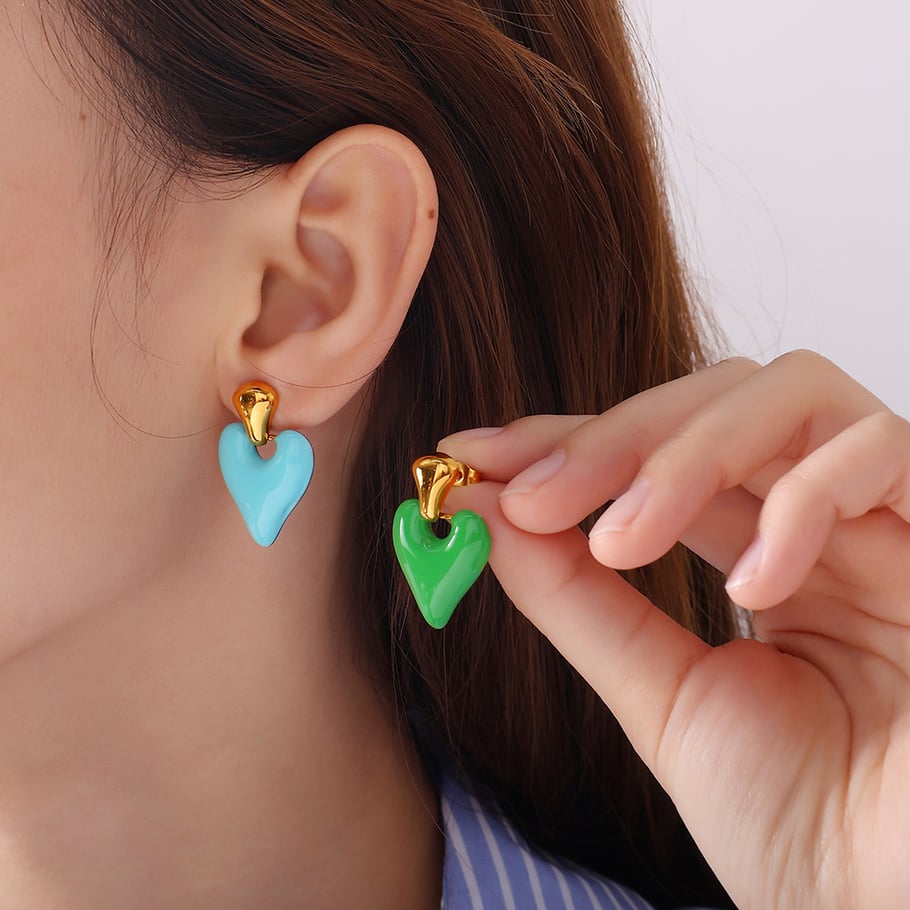 1 Pair Enamel Heart Stainless Steel Drop Earrings Picture5