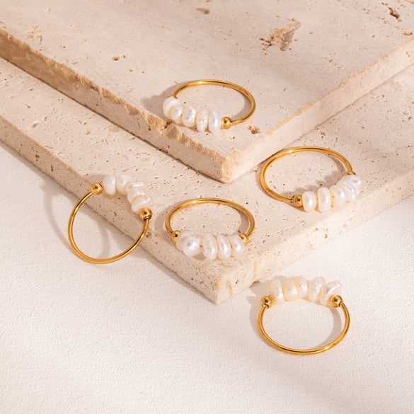 1 Piece Daily Circle Stainless Steel Gold Color Pearl Beaded Rings