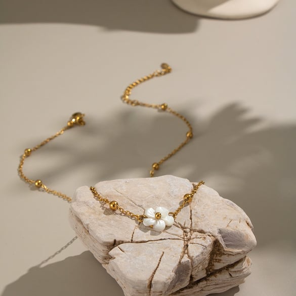 1 Stück Muschelblume Edelstahl Goldfarben Charm Halskette