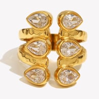 Anello aperto a doppio strato con zircone a goccia simmetrico - Oro 