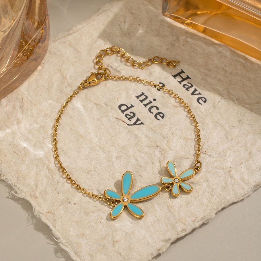 Romantic Series Elegant Flower Stainless Steel Gold Color Rhinestone Necklace Set Picture4