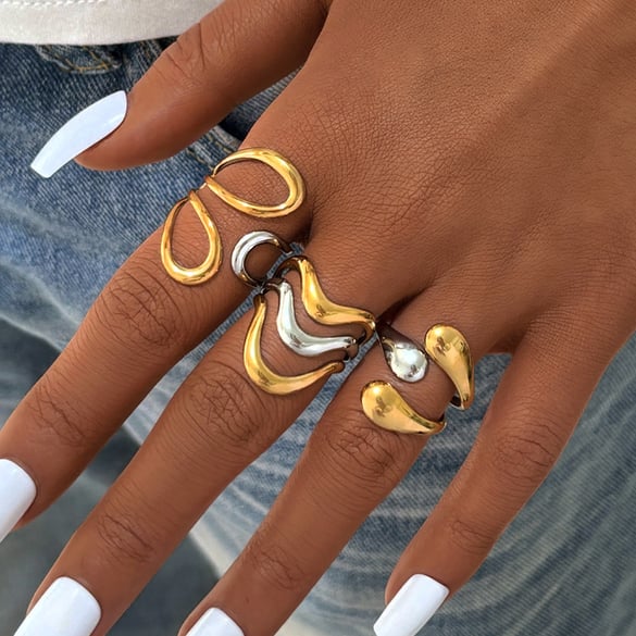 1 Piece  Simple Irregular Shape Stainless Steel  Gold Color Women's Statement Rings 2