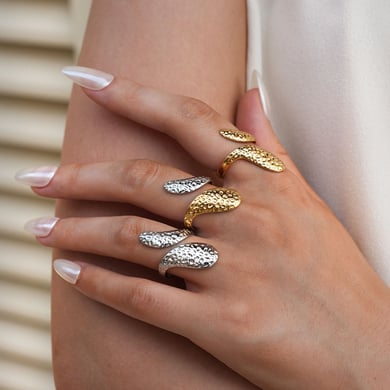 Anillos llamativos de acero inoxidable para mujer, de 1 pieza, sencillos e informales, con diseño de patchwork. h5 Imagen4
