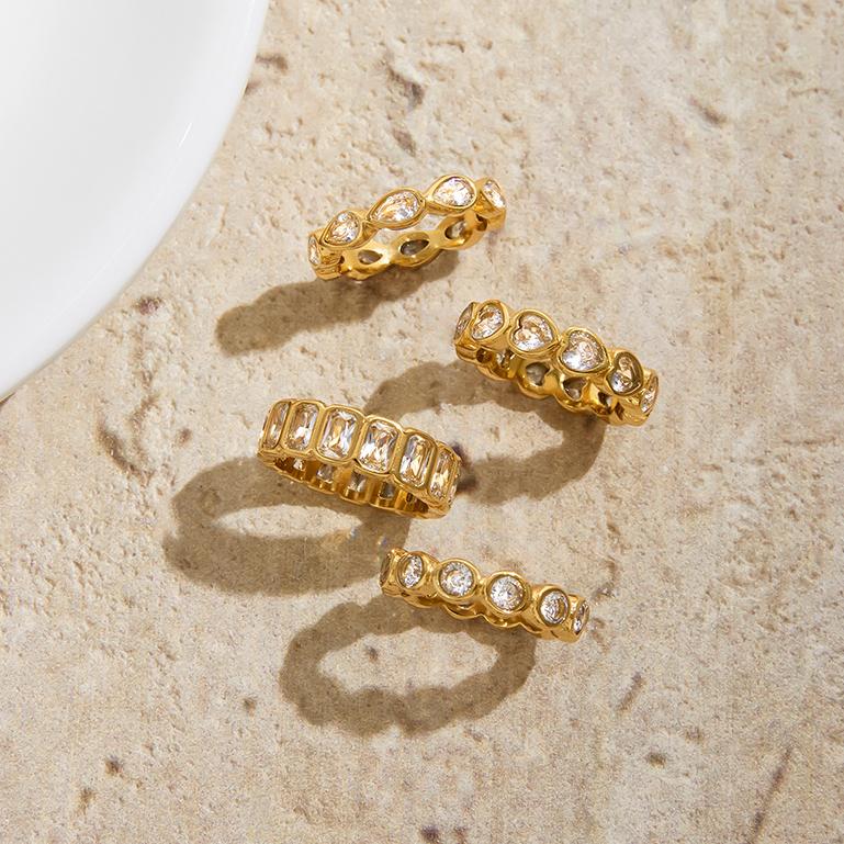 1 Piece Classic Geometric Stainless Steel Gold Color Women's Gemstone Rings Picture5