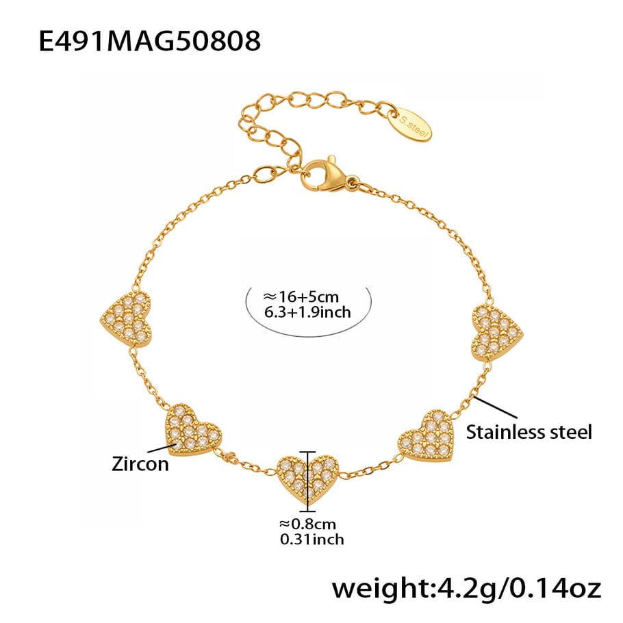1 Piece Luxurious Butterfly Stainless Steel Gold Color Zircon Women's Chain Bracelets 