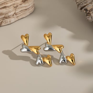 1 Pair Mixed Gold Heart Stainless Steel Stud Earrings h5 Picture3