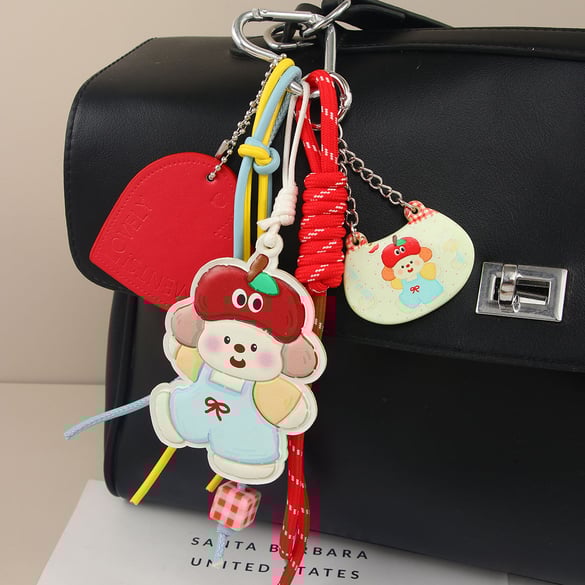 1 Piece  Adorable Cartoon Little Girl with Apple Shaped PU Women's Bag Charm 2
