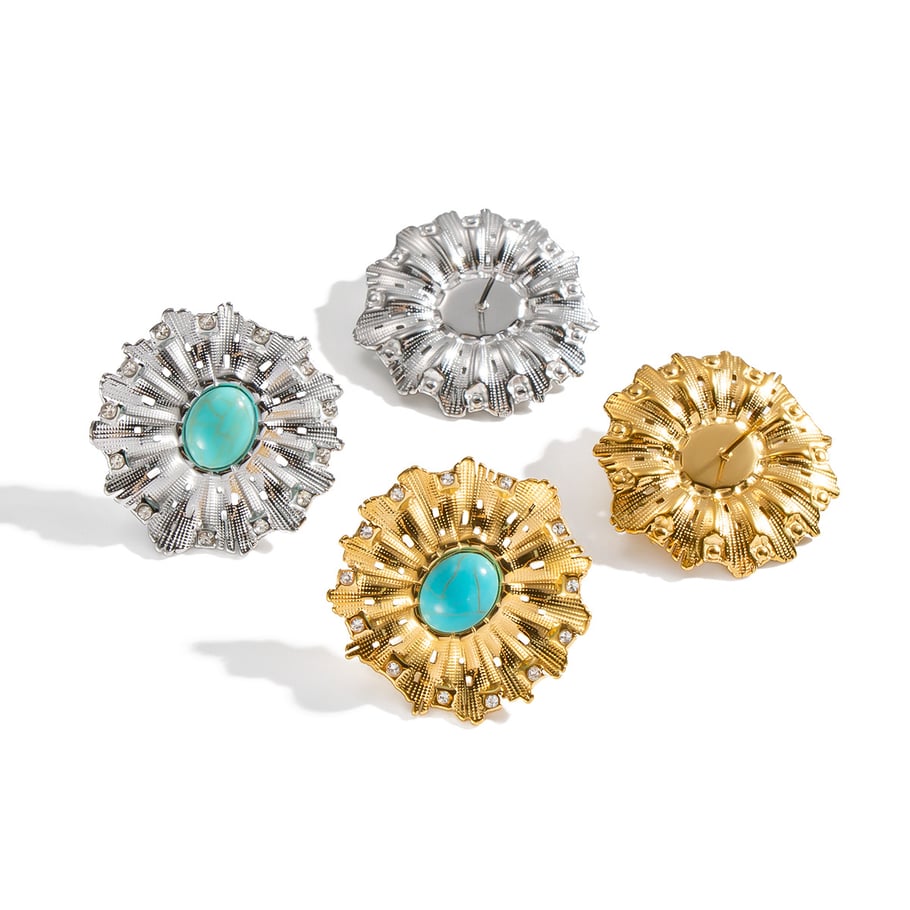 1 Pair Daily Flower Calaite Stainless Steel Gold Color Women's Stud Earrings Picture5