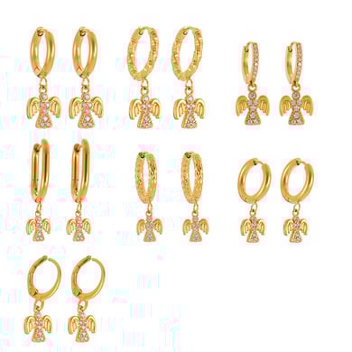 1 Pair Classic Angel Stainless Steel Gold Color Zircon Women's Drop Earrings h5 Picture7