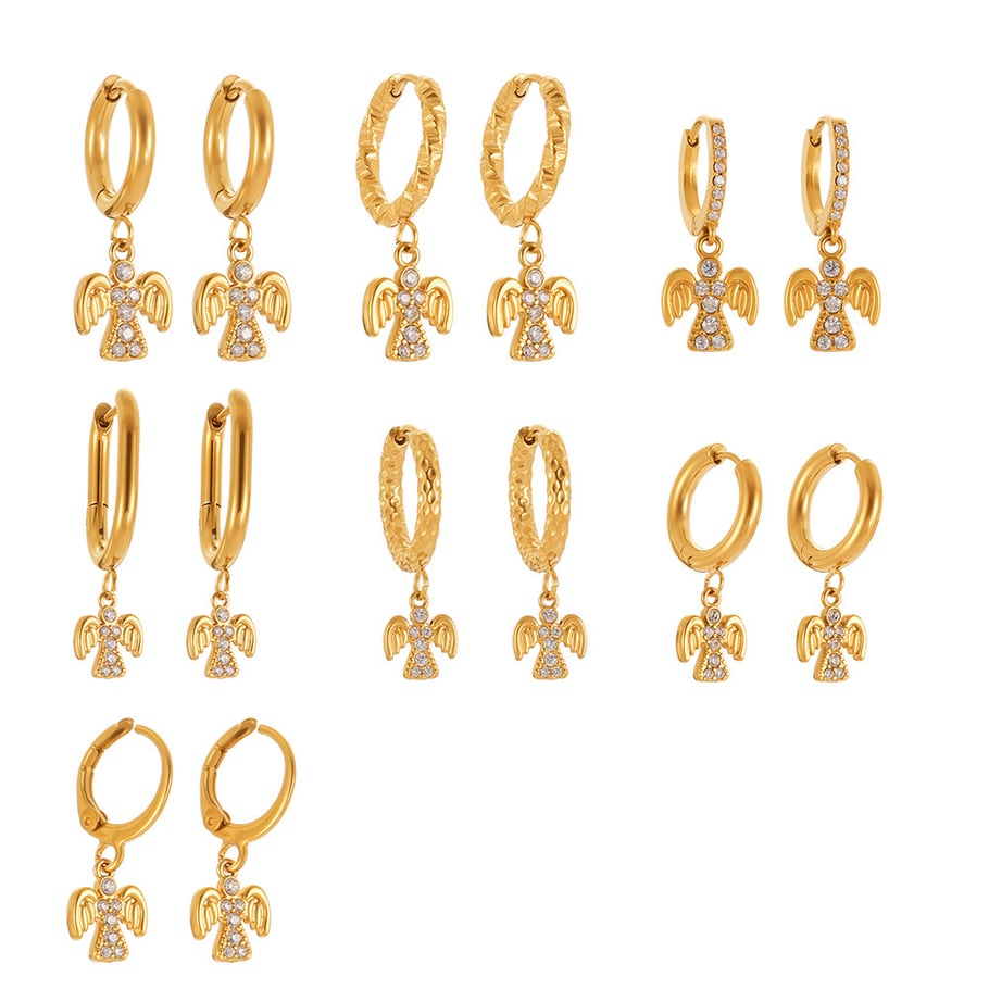 1 Pair Classic Angel Stainless Steel Gold Color Zircon Women's Drop Earrings Picture7