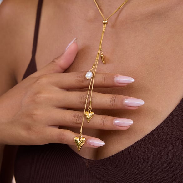 1 Piece Exquisite Heart Tassel Stainless Steel Gold Color Women's Pendant Necklaces 2