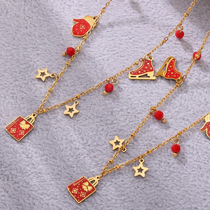 Lussuosi set di gioielli da donna in acciaio inossidabile color oro, regalo di Natale Immagine6