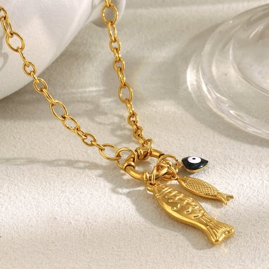 1 Piece Summer Fish Stainless Steel Gold Color Women's Pendant Necklaces h5 Picture6