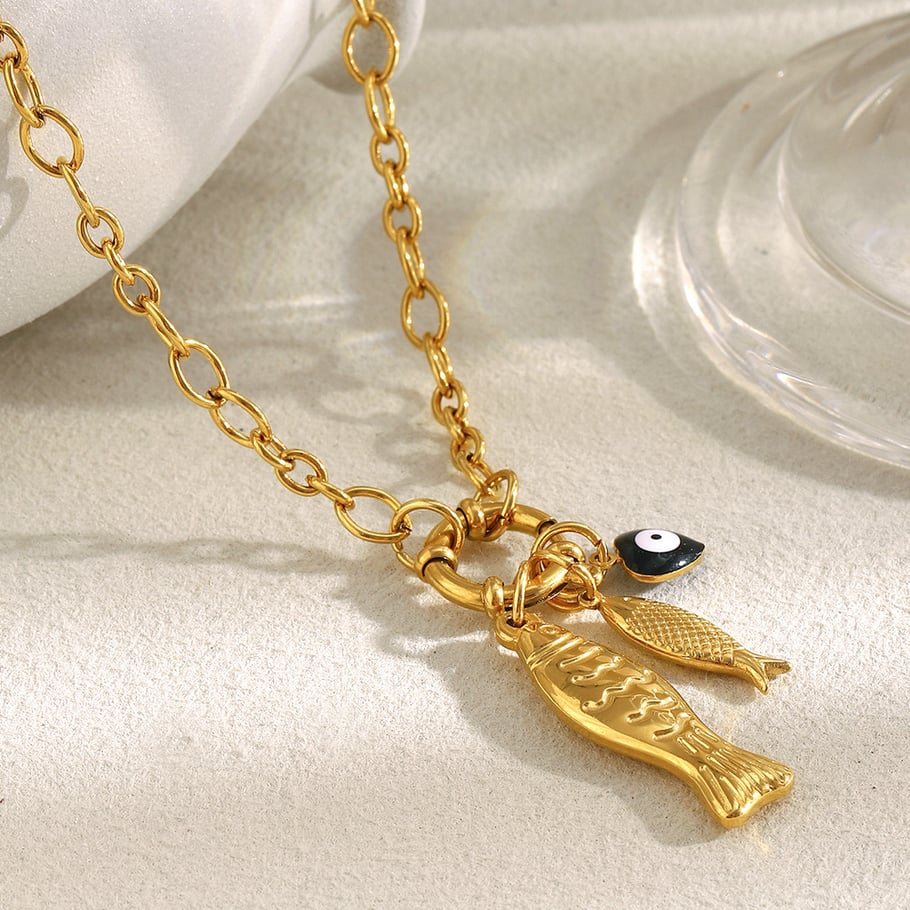 1 Piece Summer Fish Stainless Steel Gold Color Women's Pendant Necklaces Picture6