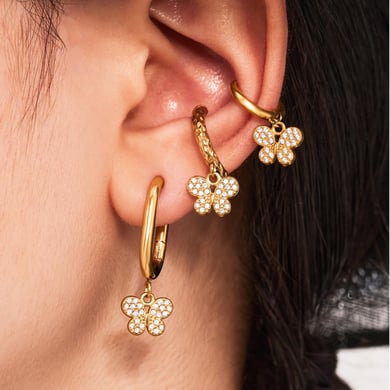 1 Pair Sweet Butterfly Stainless Steel Gold Color Women's Drop Earrings h5 Picture3