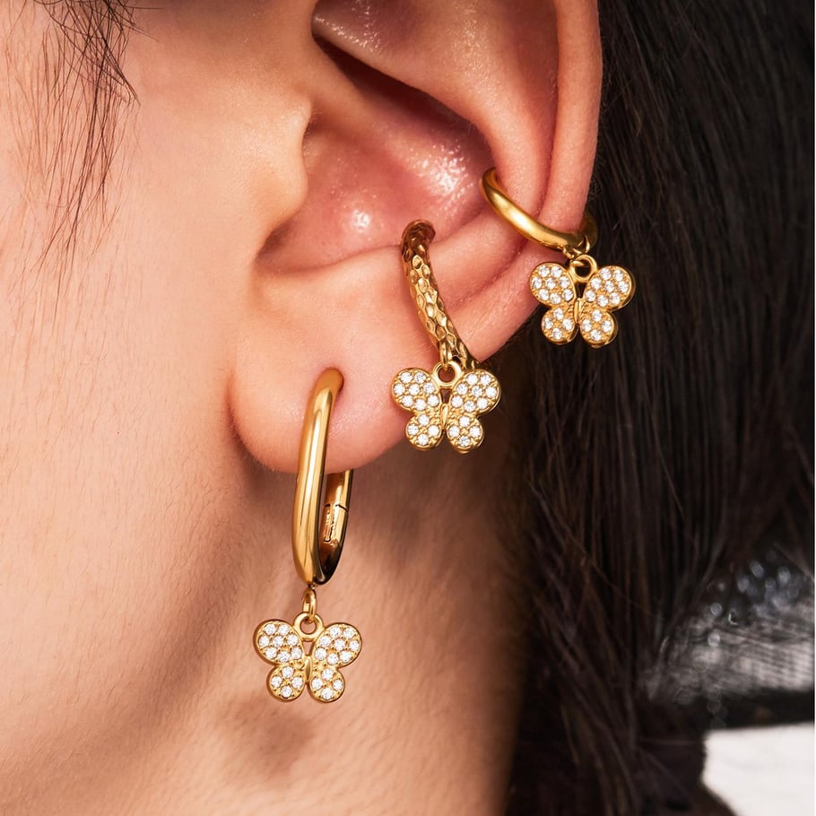 1 Pair Sweet Butterfly Stainless Steel Gold Color Women's Drop Earrings Picture3