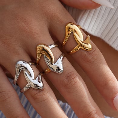 1 Stück einfache, unregelmäßig geformte Statement-Ringe aus Edelstahl in Goldfarbe h5 Bild4