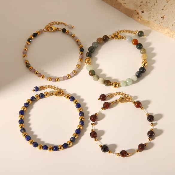 1 Piece Ethnic Beads Circle Stainless Steel Gold Color Natural Stone Women's Beaded Bracelets 2