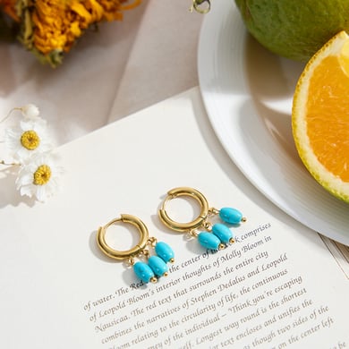 1 paio di eleganti orecchini pendenti da donna in acciaio inossidabile color oro con calaite h5 Immagine5