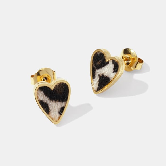 1 Pair Classic Retro Heart Leopard Print Triangle Stainless Steel  Women's Stud Earrings