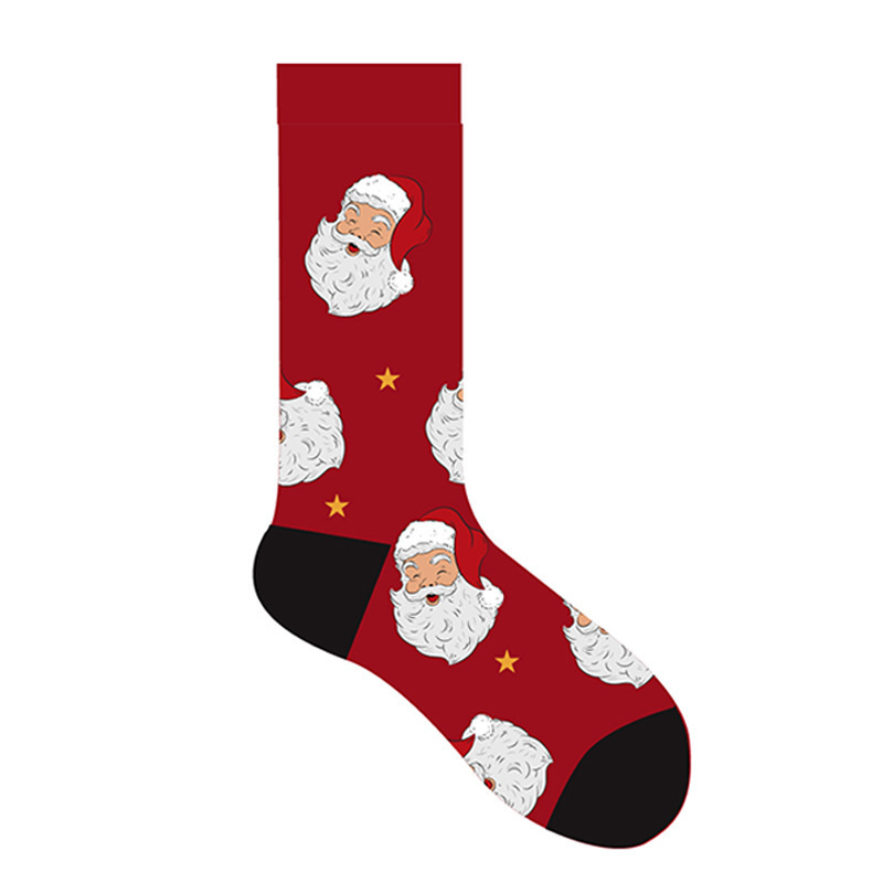 1 paire de chaussettes mi-mollet élégantes en coton pour femme, motif sapin de Noël Image5