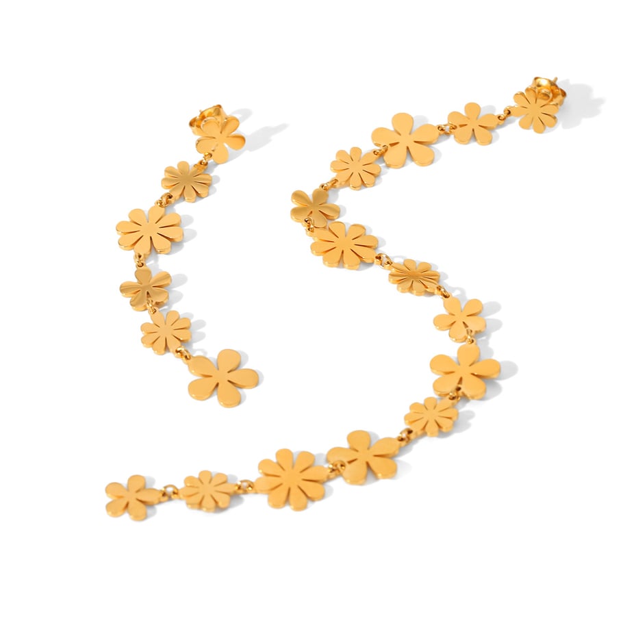 1 Pair Simple Flower Tassel Stainless Steel Gold Color Women's Drop Earrings h5Picture6