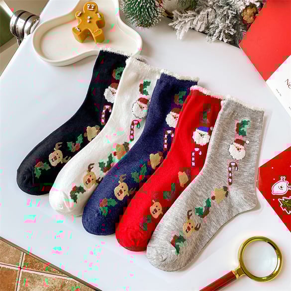 1 Pair Cotton Classic  Lovely Santa Claus Women's Mid-Calf  Socks 2
