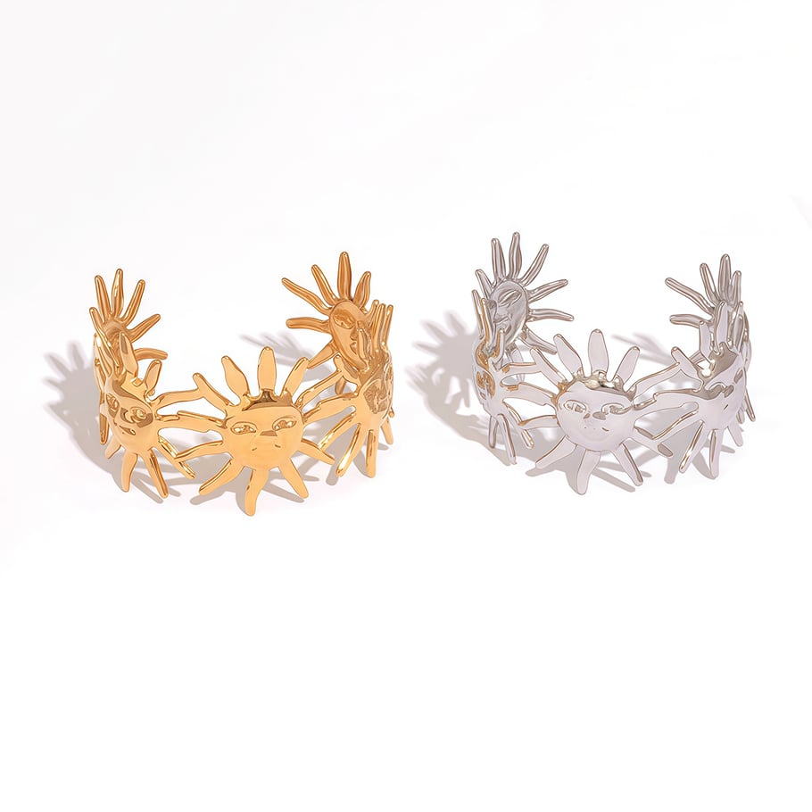 Braccialetti da donna in acciaio inossidabile color oro con sole retrò, serie semplice, 1 pezzo Immagine6