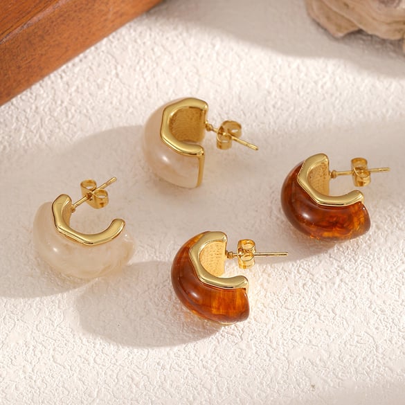 1 Pair Daily Circle Stainless Steel Gold Color Acrylic Women's Stud Earrings 2