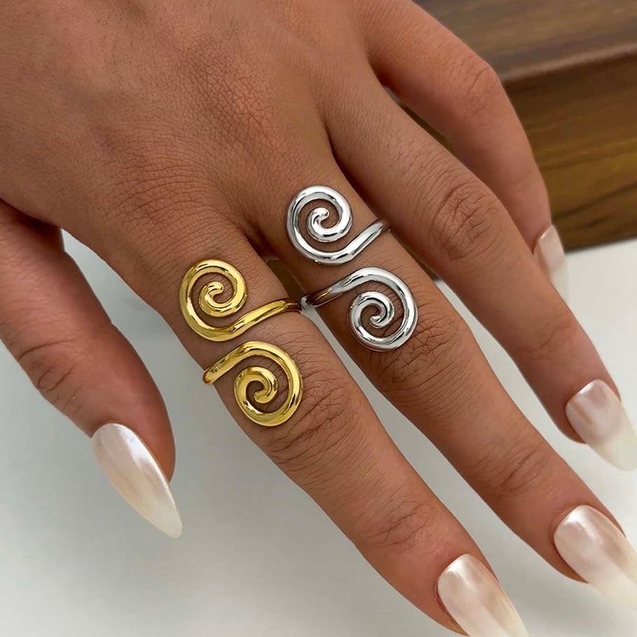 1 Piece  Retro Circle Stainless Steel  Gold Color Women's  Statement Rings Picture9