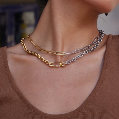 Set di gioielli da donna in acciaio inossidabile color oro con graffetta romantica h5 Immagine2