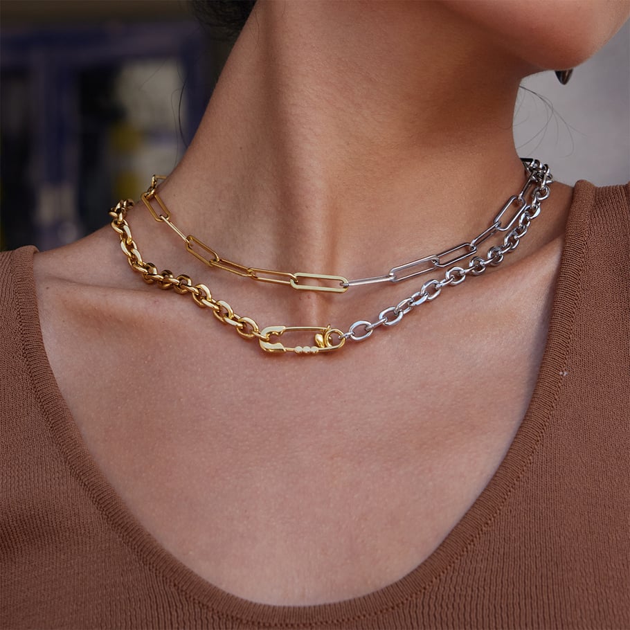 Set di gioielli da donna in acciaio inossidabile color oro con graffetta romantica Immagine2