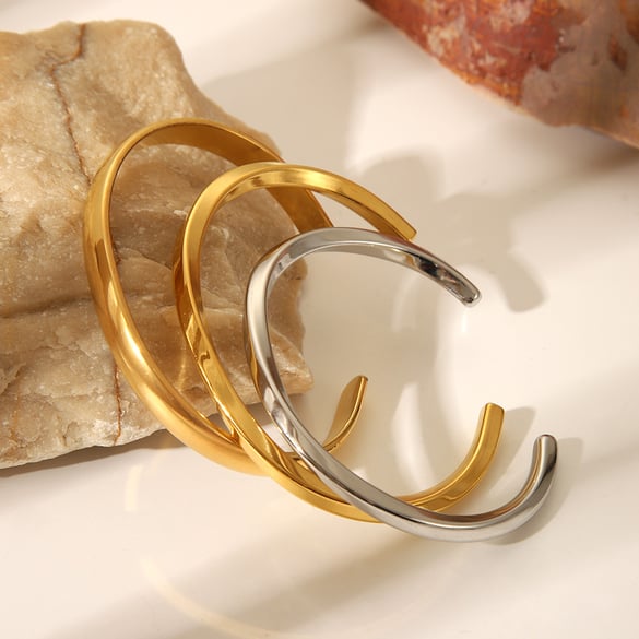 Bracciale rigido semplice in acciaio inossidabile color oro da 1 pezzo 2