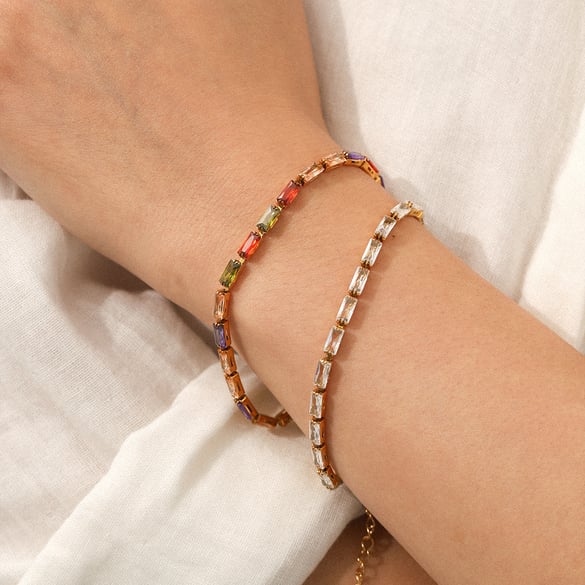 1 Stück Luxus Rechteck Edelstahl Zirkon Damen Kettenarmbänder 2