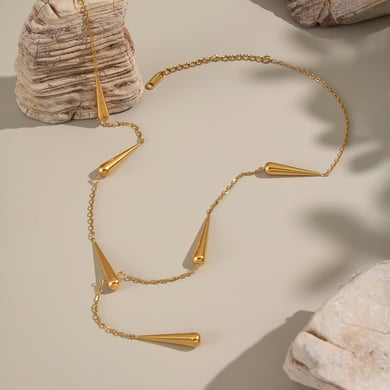 Droplet Stainless Steel Gold Color Necklace Set h5 Picture4