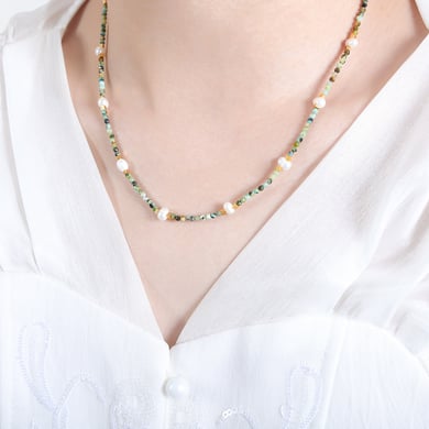 1 pezzo di perline classiche in acciaio inossidabile color oro, pietra naturale, collane di perline da donna h5 