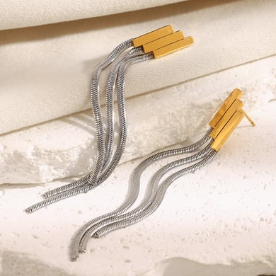 1 Piece Tassel Mixed Gold&Silver Colors Stainless Steel Women's Dangle Earrings h5 Picture3
