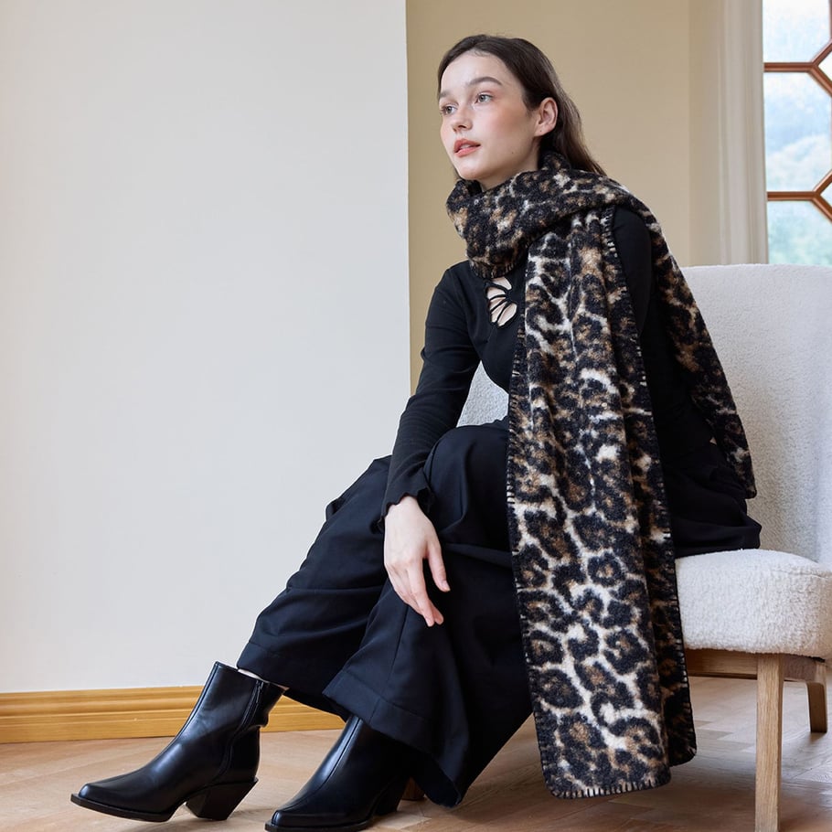 1 pieza de bufandas de invierno de poliéster con estampado de leopardo retro para mujer Imagen3