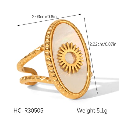 1 Piece Sun Shape Stainless Steel Gold Color Shell Statement Ring h5 Picture2