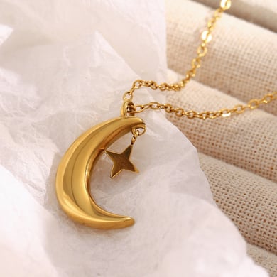 1 Stück Wunderschöne Mond Edelstahl Gold Farbe Damen Anhänger Halsketten h5 Bild4