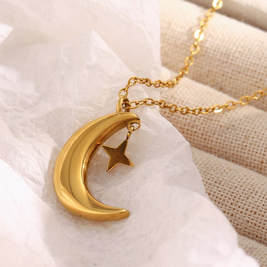 1 Stück Wunderschöne Mond Edelstahl Gold Farbe Damen Anhänger Halsketten Bild4