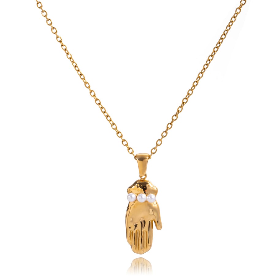1 pezzo di collana con ciondolo da donna in acciaio inossidabile color oro con motivo a palma semplice 