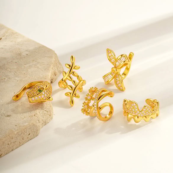 1 Piece Copper Gold Color Zircon Ear Cuffs 2