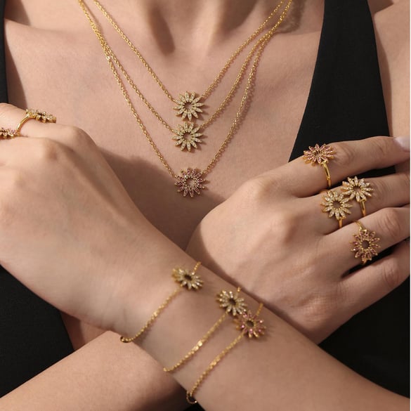 Luxurious Sun Stainless Steel Gold Color Women's Jewelry Sets 2