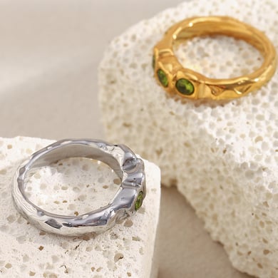 1 Piece Elegant Stainless Steel Gold Color Zircon Women's Gemstone Rings h5 Picture5