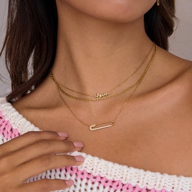1 pezzo classico di graffetta in acciaio inossidabile color oro, collana con ciondolo da donna h5 Immagine3