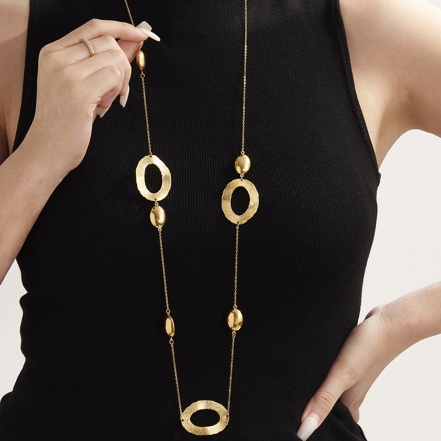 1 Piece Simple Hammer Pattern Stainless Steel Gold Color Women's Long Necklaces h5Picture4