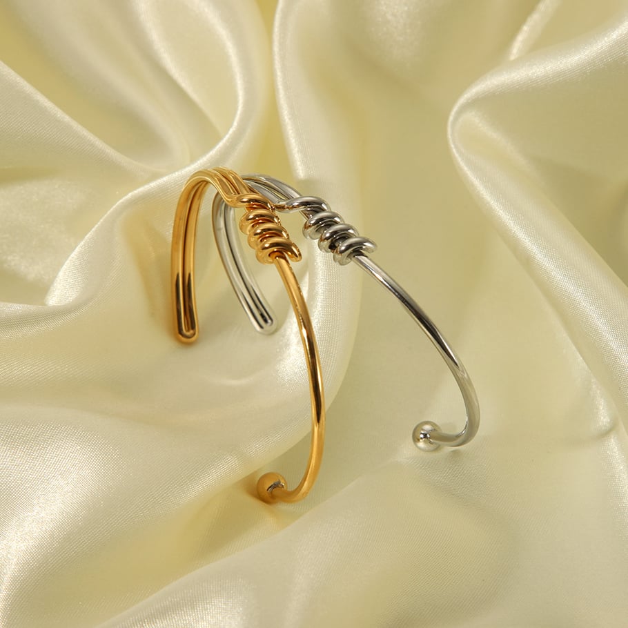 Pulsera de acero inoxidable con hilo dorado de 1 pieza Imagen4