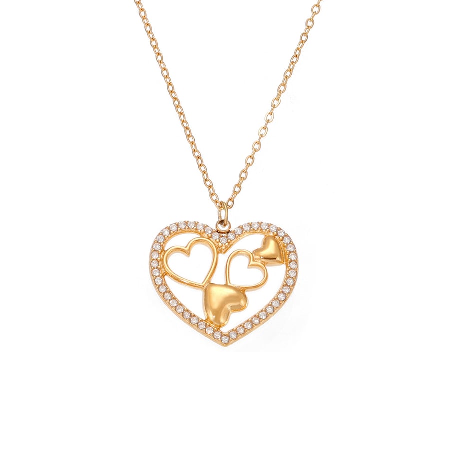 1 Piece Elegant Heart Stainless Steel Gold Color Women's Pendant Necklaces 