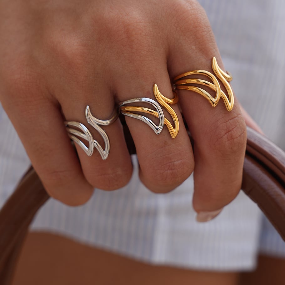 1 Stück Tägliche unregelmäßige Form Edelstahl Gold Farbe Damen Statement Ringe Bild3